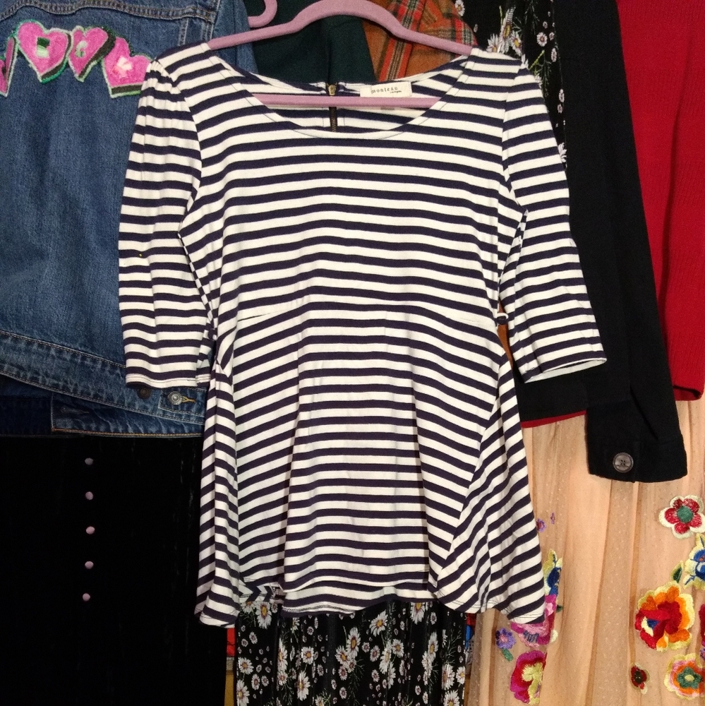 Monteau Black & White Peplum Top Large